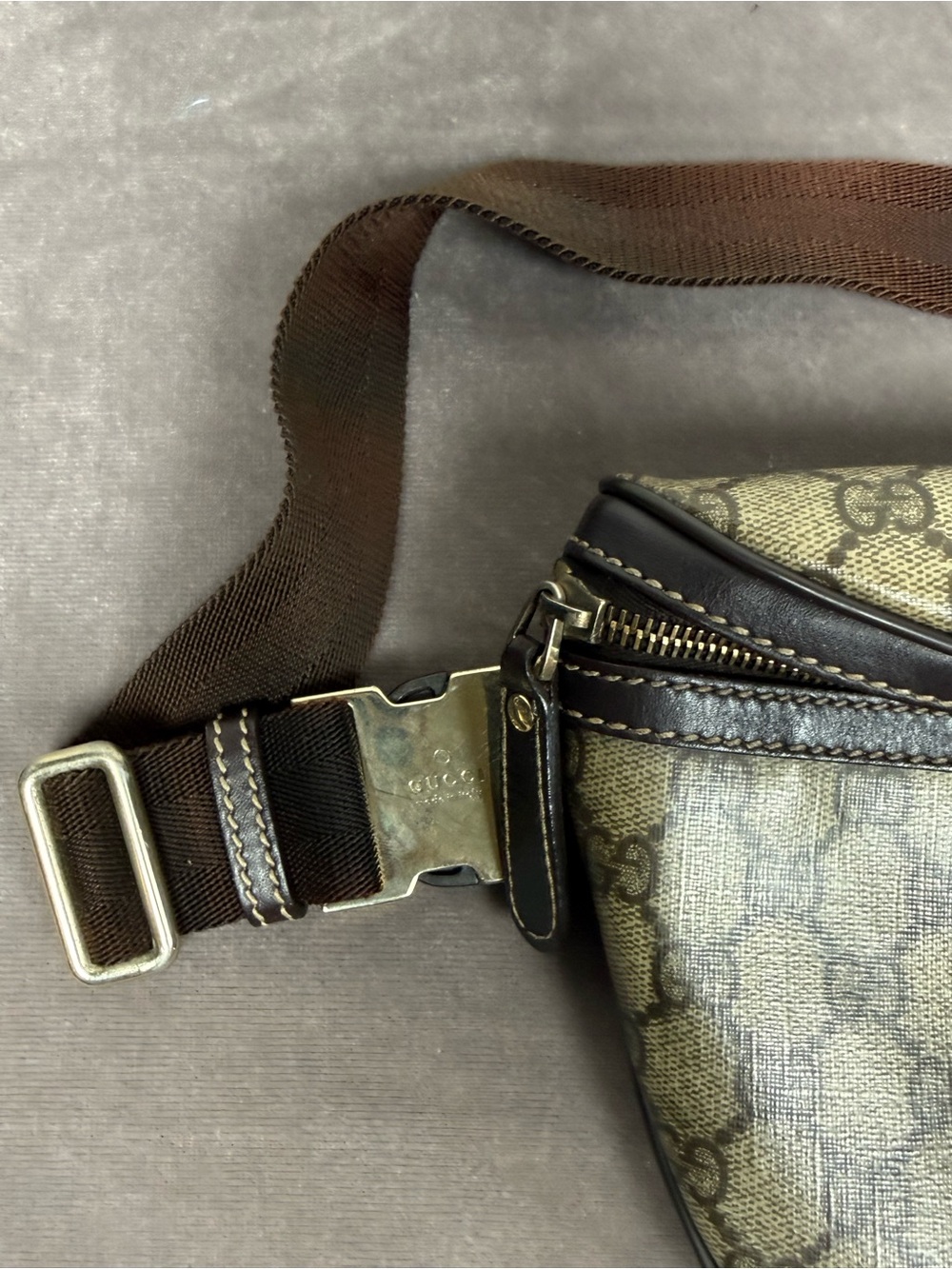 Authentic Gucci GG Supreme Belt bum Bag waist pouch brown tan coated canvas EUC - Picture 4 of 14